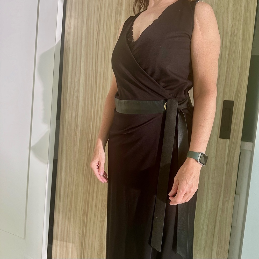 RUDSAK Midi  Wrap Sleeveless Black Dress with Leather Belt  - L